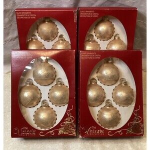 Victoria Collection Ranch USA Glass Golden Christmas Ornaments 4 Boxes 16 Balls